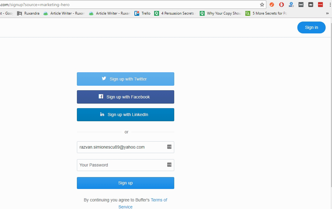 Form di registrazione Buffer