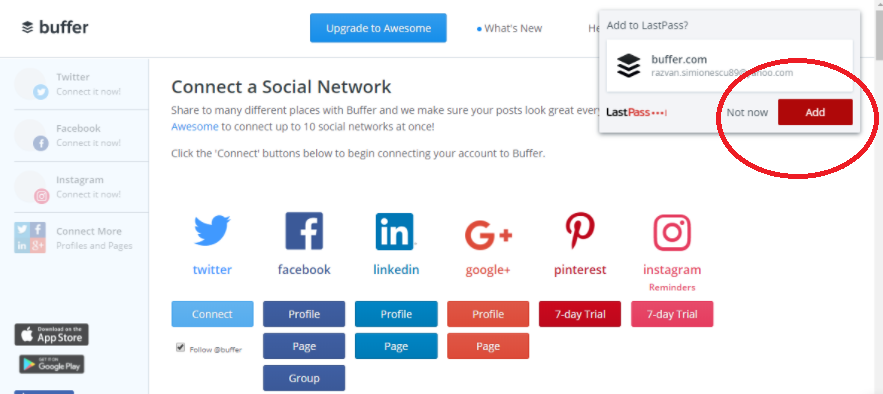 Popup Add to LastPass con pulsante Add evidenziato