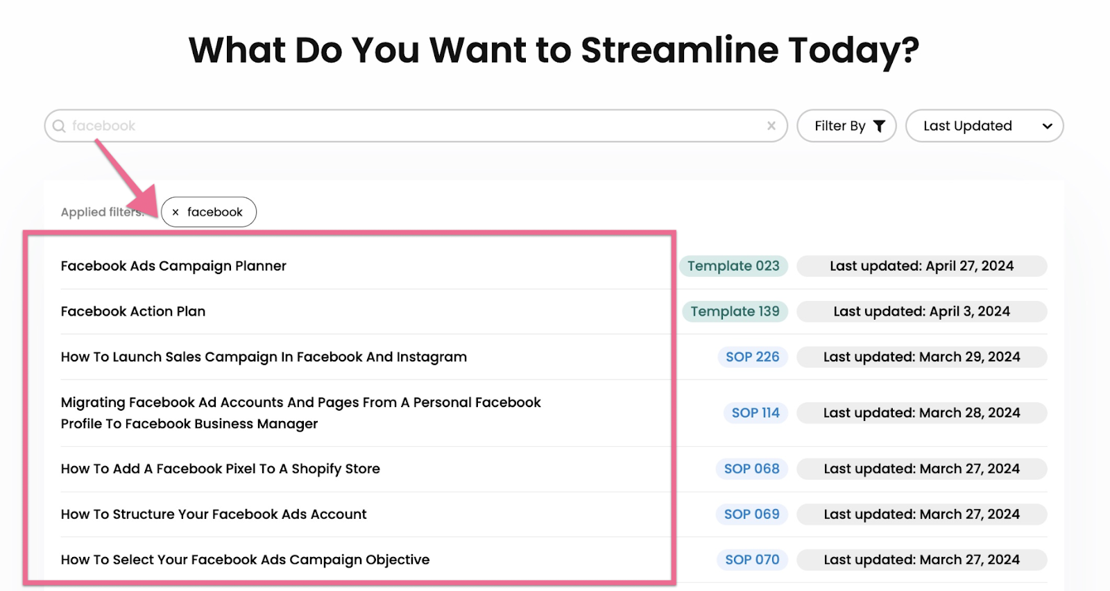 Pagina di ricerca What Do You Want to Streamline Today